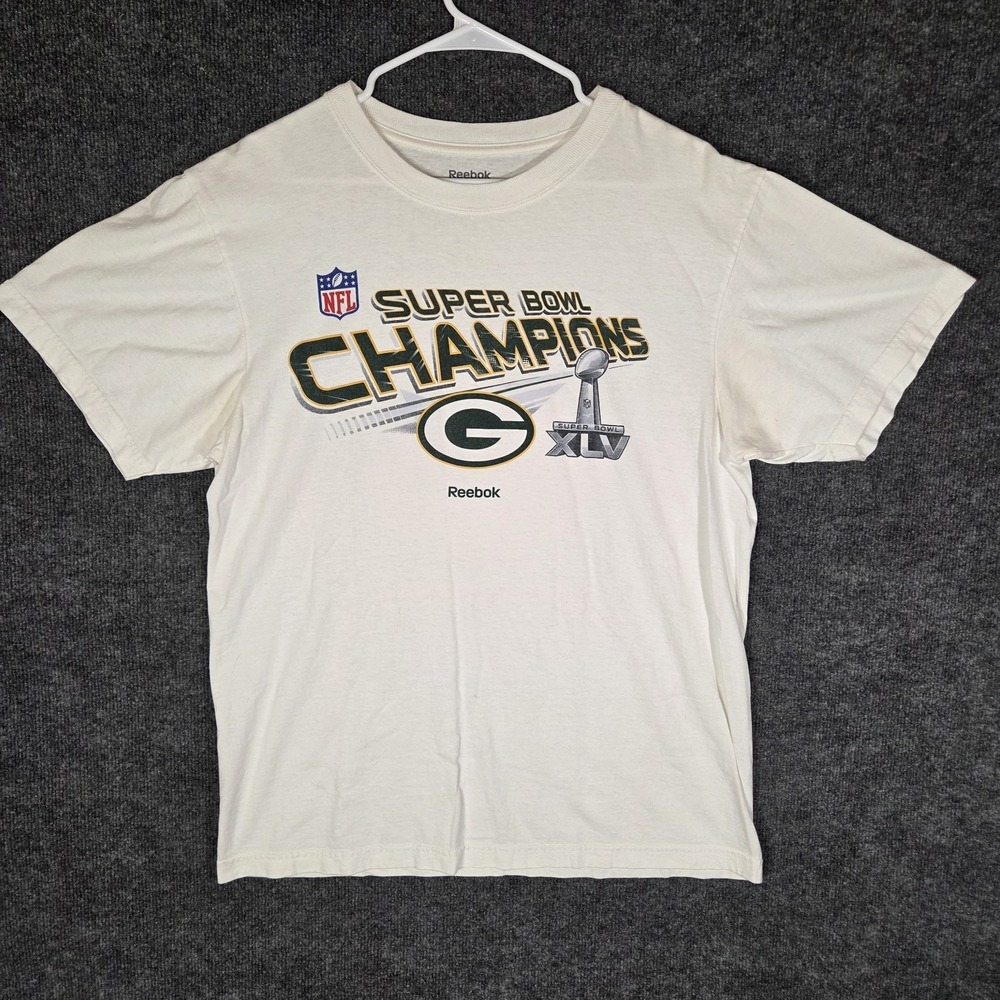 Green Bay Packers Super Bowl XLV Champions Reebok T Shirt White Men's Large NFL